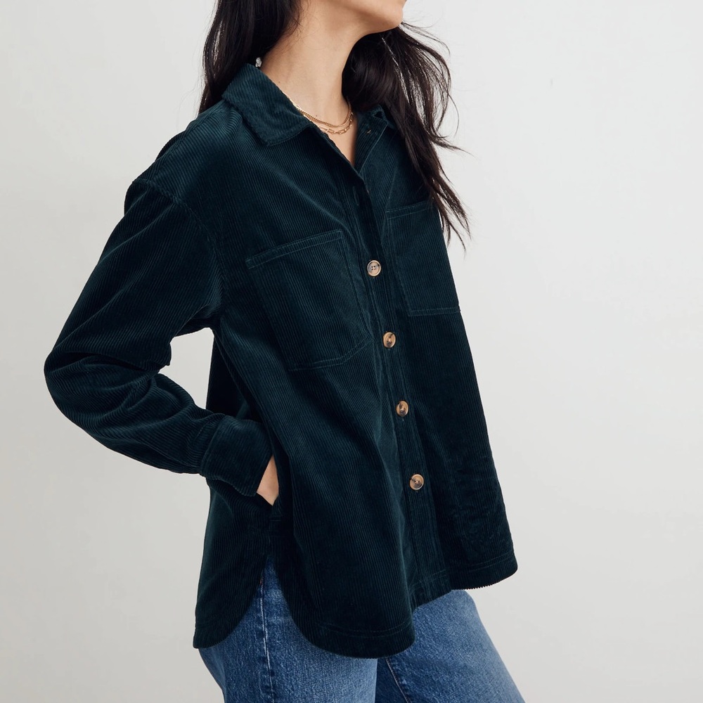 NWT Madewell Kentwood Oversized Corduroy Shirt Jacket in Ancient forest